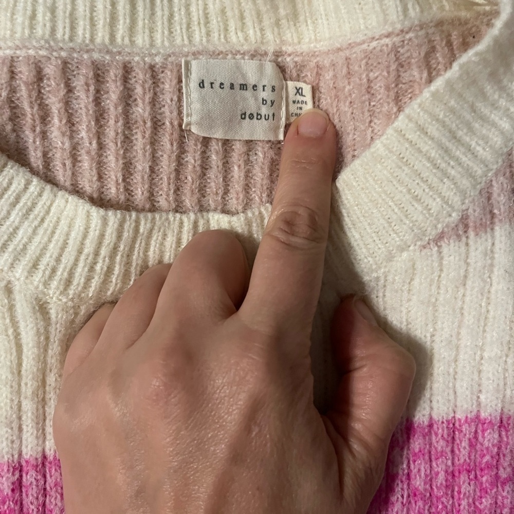 Dreamers by Debut Womens XL Multi Color Striped Ribbed Knit Crewneck Sweater - Picture 2 of 4